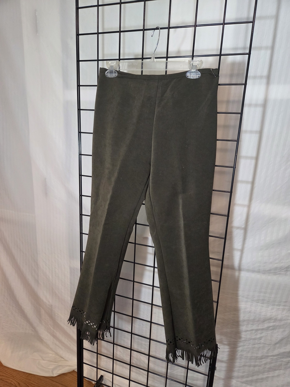 Womens Olive Fringe Hem Pants